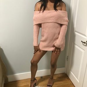 Pink over the shoulder sweater dress
